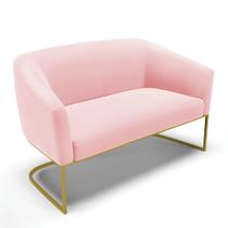 Sofá 2 Lugares Namoradeira Industrial Dourado Stella Suede Rosa Bebê D03 - D'Rossi