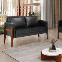 Sofá 2 Lugares Namoradeira Lana Sintético PU Corano Preto Base Madeira D03 - D'Rossi