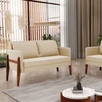 Sofá 2 Lugares Namoradeira Lana Suede Bege Base de Madeira D03 - D'Rossi