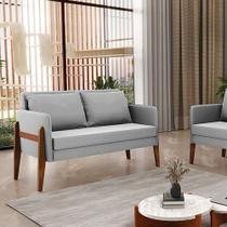 Sofá 2 Lugares Namoradeira Lana Suede Cinza Base de Madeira D03 - D'Rossi