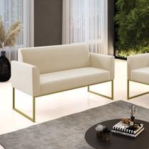 Sofá 2 Lugares Namoradeira Marisa Aço Industrial Dourado Suede D03 - D'Rossi