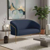 Sofá 2 Lugares Namoradeira Stella Base Industrial Alta Dourada Suede Azul Marinho D03 - D'rossi