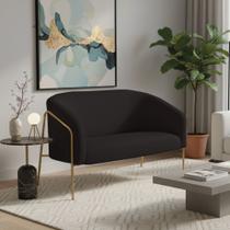 Sofá 2 Lugares Namoradeira Stella Base Industrial Alta Dourada Suede Preto D03 - D Rossi