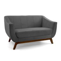 Sofá 2 Lugares Odeon D07 140cm Base Madeira Veludo Cinza - D'Rossi