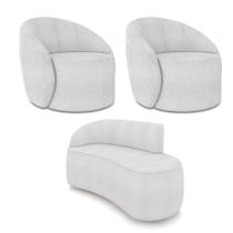Sofá 2 Lugares Orgânico 140cm Morgan E 2 Poltronas Lua Bouclê Cinza D03 - D'rossi