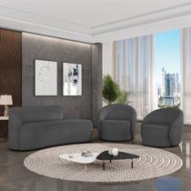 Sofá 2 Lugares Orgânico 140cm Morgan e 2 Poltronas Lua Bouclê Grafite D03 - D'Rossi Sofá 2 Lugares Orgânico 140cm Morgan e 2 Poltronas Lua Bouclê Grafite D03 - D'Rossi