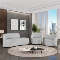 Sofá 2 Lugares Orgânico 140cm Morgan e 2 Poltronas Lua Linho Cinza D03 - D'Rossi