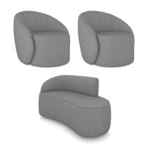 Sofá 2 Lugares Orgânico 140cm Morgan E 2 Poltronas Lua Linho Grafite D03 - D'rossi Sofá 2 Lugares Orgânico 140cm Morgan E 2 Poltronas Lua Linho Grafite D03 - D'rossi