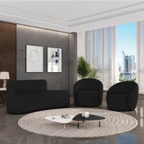 Sofá 2 Lugares Orgânico 140cm Morgan e 2 Poltronas Lua Linho Preto D03 - D'Rossi Sofá 2 Lugares Orgânico 140cm Morgan e 2 Poltronas Lua Linho Preto D03 - D'Rossi