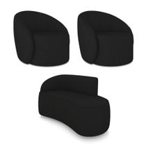 Sofá 2 Lugares Orgânico 140cm Morgan E 2 Poltronas Lua Linho Preto D03 - D'rossi Sofá 2 Lugares Orgânico 140cm Morgan E 2 Poltronas Lua Linho Preto D03 - D'rossi