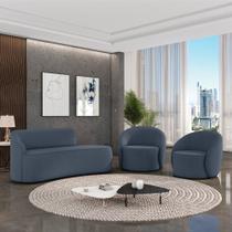 Sofá 2 Lugares Orgânico 140cm Morgan e 2 Poltronas Lua Suede Azul M D03 - D'Rossi