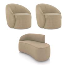Sofá 2 Lugares Orgânico 140cm Morgan E 2 Poltronas Lua Suede Marrom Rato D03 - D'rossi Sofá 2 Lugares Orgânico 140cm Morgan E 2 Poltronas Lua Suede Marrom Rato D03 - D'rossi