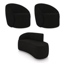 Sofá 2 Lugares Orgânico 140cm Morgan e 2 Poltronas Lua Suede Preto D03 - D'Rossi Sofá 2 Lugares Orgânico 140cm Morgan e 2 Poltronas Lua Suede Preto D03 - D'Rossi