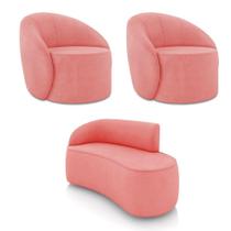 Sofá 2 Lugares Orgânico 140cm Morgan E 2 Poltronas Lua Suede Rosê D03 - D'rossi