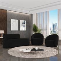 Sofá 2 Lugares Orgânico 140cm Morgan e 2 Poltronas Lua Veludo D03 - D'Rossi