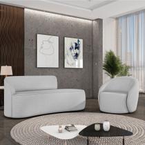 Sofá 2 Lugares Orgânico 140cm Morgan e Poltrona Lua Linho Cinza D03 - D'Rossi