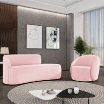 Sofá 2 Lugares Orgânico 140cm Morgan e Poltrona Lua Suede Rosa Bebê D03 - D'Rossi Sofá 2 Lugares Orgânico 140cm Morgan e Poltrona Lua Suede Rosa Bebê D03 - D'Rossi