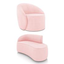 Sofá 2 Lugares Orgânico 140cm Morgan E Poltrona Lua Suede Rosa Bebê D03 - D'rossi Sofá 2 Lugares Orgânico 140cm Morgan E Poltrona Lua Suede Rosa Bebê D03 - D'rossi