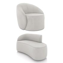 Sofá 2 Lugares Orgânico 140cm Morgan E Poltrona Lua Veludo Cinza D03 - D'rossi