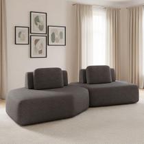 Sofá 2 Lugares Orgânico Com Chaise E 1 Módulo Central Berlim Bouclê K01 - D'rossi Grafite