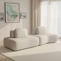 Sofá 2 Lugares Orgânico Com Módulo Central E 1 Canto Berlim Bouclê Cinza Claro K01 - D'rossi