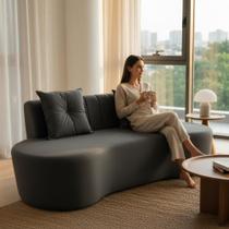 Sofá 2 Lugares Orgânico Curvo Madrid 150cm Suede Cinza