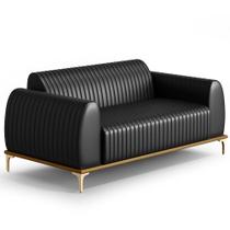Sofá 2 Lugares Para Sala de Estar Molino 150 cm D02 Pés D'Ouro material sintético Preto B-159 - Lyam Decor