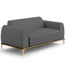 Sofá 2 Lugares Para Sala de Estar Molino 150 cm D02 Pés D'Ouro Veludo Cinza D-317 - Lyam Decor