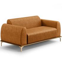 Sofá 2 Lugares Para Sala de Estar Molino 150cm D02 Base Castanho Pés D'Ouro material sintético Whisky B-90 - Lyam Decor