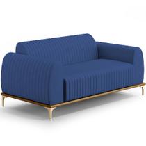 Sofá 2 Lugares Para Sala de Estar Molino 150cm D02 Pés D'Ouro Veludo Azul Marinho D-304 - Lyam Decor Sofá 2 Lugares Para Sala de Estar Molino 150cm D02 Pés D'Ouro Veludo Azul Marinho D-304 - Lyam Decor