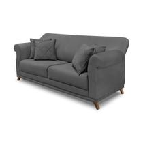 Sofá 2 Lugares Pé de Madeira Julieta 160 cm Suede Cinza S04 - D'Rossi