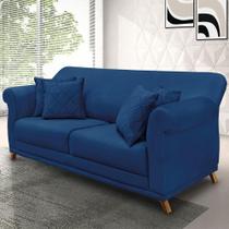 Sofá 2 Lugares Pé De Madeira Julieta 160 Cm Suede S04 - D'rossi Cor Azul Marinho