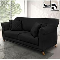 Sofá 2 Lugares Pé De Madeira Julieta 160 Cm Suede S04 - D'rossi Cor Preto