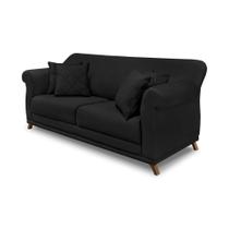 Sofá 2 Lugares Pé de Madeira Julieta 180 cm Suede Preto S04 - D'Rossi