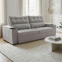 Sofá 2 Lugares Retrátil 2,30m Bipartido 2 Porta Copos para Sala de Estar Madeira Natural