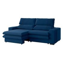 Sofá 2 Lugares Retrátil Noruega 230 Cm Veludo Azul Marinho Pés Tabaco - D'rossi Sofá 2 Lugares Retrátil Noruega 230 Cm Veludo Azul Marinho Pés Tabaco - D'rossi