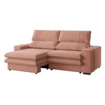 Sofá 2 Lugares Retrátil Noruega 270 Cm Veludo Pés Tabaco - D'rossi Cor Rose