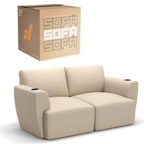 Sofá 2 Lugares Sala De Estar em Couro Bovino Modular Damie Na Caixa