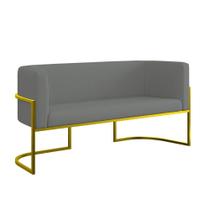 Sofá 2 Lugares Veludo Com Base De Metal Dourada Cinza Sofá 2 Lugares Veludo Com Base De Metal Dourada Cinza