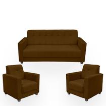 Sofá + 2 Poltrona Para Sala de Estar Moderno Confortável Veneza Suede Cor:Marrom
