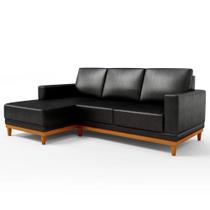Sofá 200cm 3 Lugares Com Chaise Direito material sintético Preto