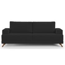 Sofá 200cm 3 Lugares Pés Curvos Santi Suede D05 Preto - Mpozenato Sofá 200cm 3 Lugares Pés Curvos Santi Suede D05 Preto - Mpozenato