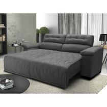 Sofá 2,02m Retrátil e Reclinável com Molas Cama inBox Top Tecido Suede Velusoft Cinza