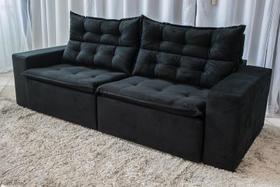 Sofá 2,30 retrátil e reclinável 4 lugares carioca preto - bonequinha móveis