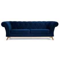 Sofá 230cm 3 Lugares Base Madeira Império B-304 Veludo Azul Marinho - Domi Sofá 230cm 3 Lugares Base Madeira Império B-304 Veludo Azul Marinho - Domi