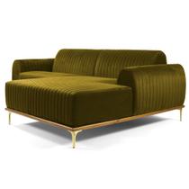 Sofá 230cm 4 Lugares com Chaise Direito Pés Gold Molino B-260 Veludo Mostarda - Domi