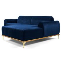 Sofá 230cm 4 Lugares com Chaise Direito Pés Gold Molino B-304 Veludo Azul Marinho - Domi