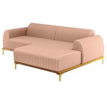 Sofá 230cm 4 Lugares com Chaise Direito Pés Gold Molino C-105 Linho Rosê - Domi