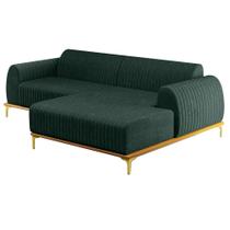 Sofá 230cm 4 Lugares com Chaise Direito Pés Gold Molino C-117 Linho Verde - Domi Sofá 230cm 4 Lugares com Chaise Direito Pés Gold Molino C-117 Linho Verde - Domi