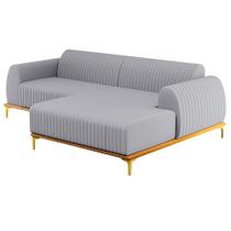 Sofá 230cm 4 Lugares com Chaise Direito Pés Gold Molino C-315 Linho Cinza - Domi